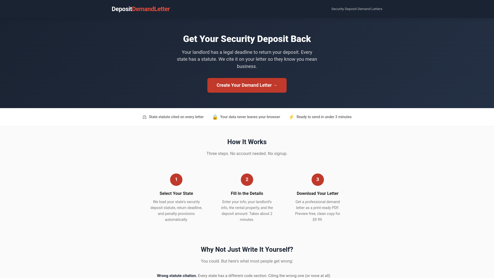 website screenshot of https://depositdemandletter.pages.dev/
