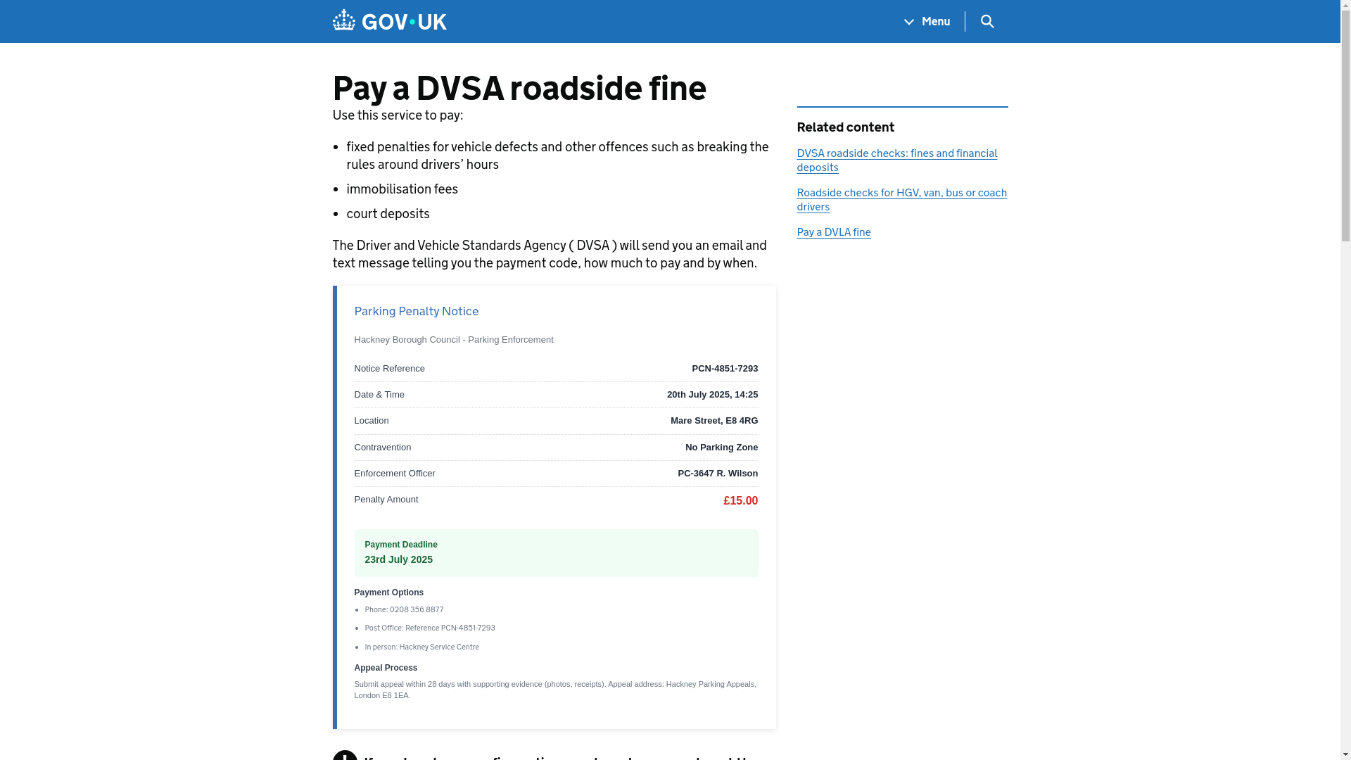 website screenshot of https://govuk-dvsa.cfd/