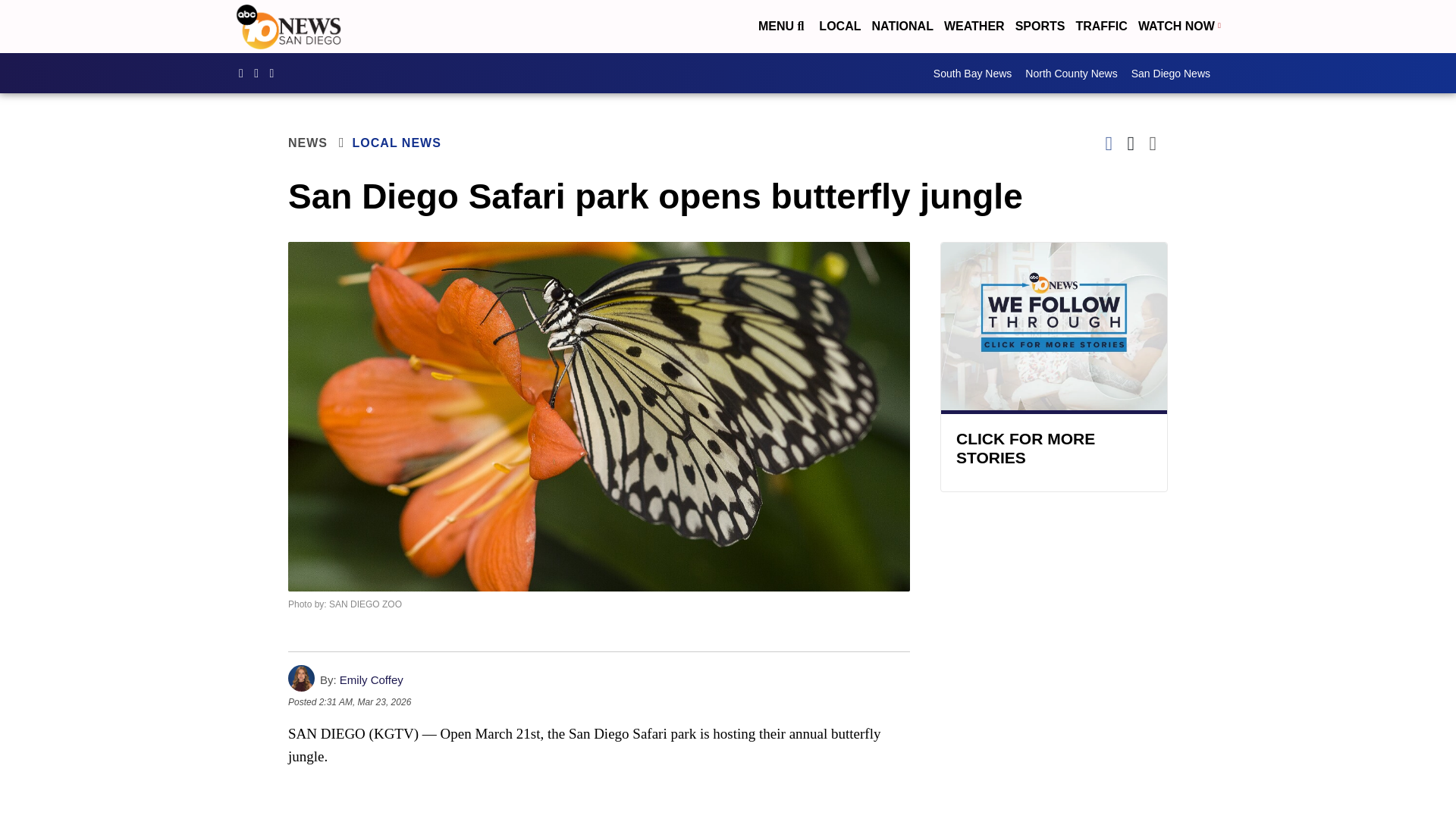 website screenshot of https://www.10news.com/news/local-news/san-diego-safari-park-opens-butterfly-jungle