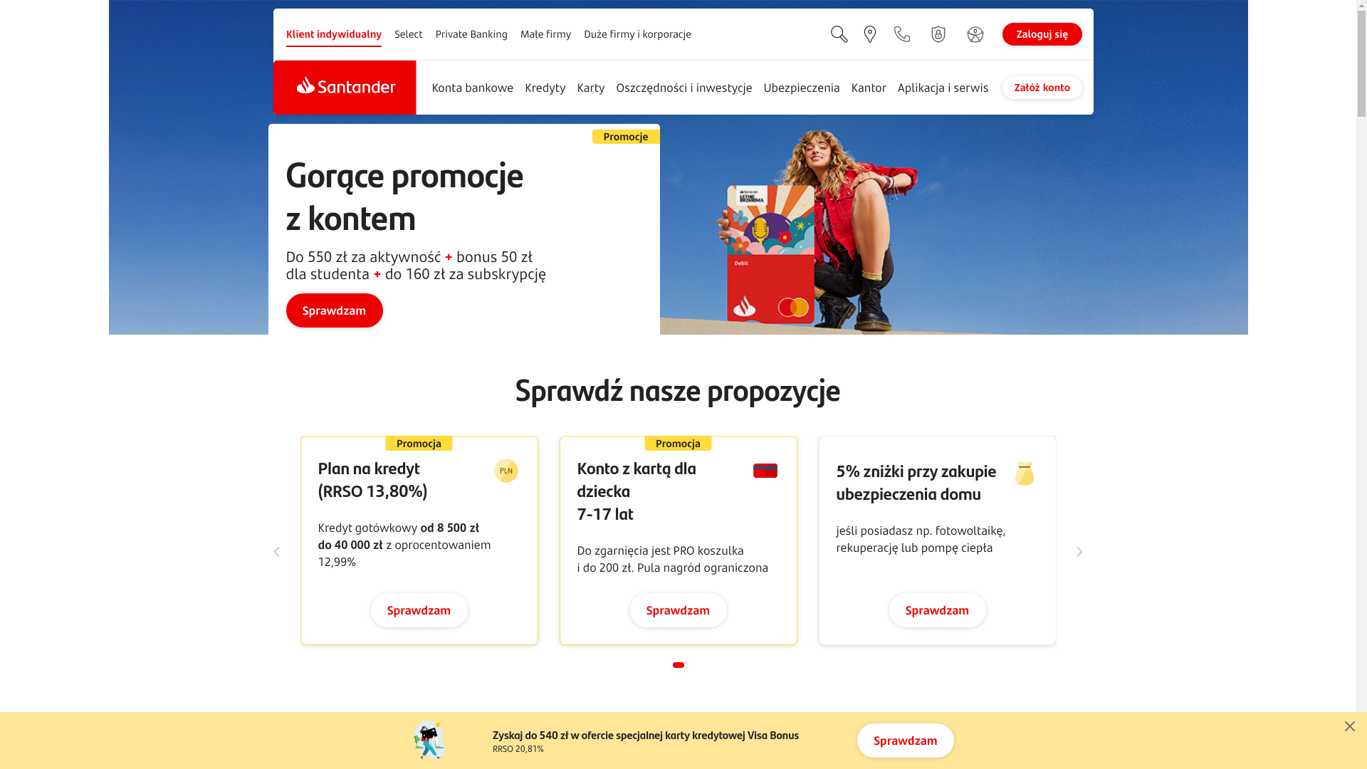 website screenshot of https://santander.pl/