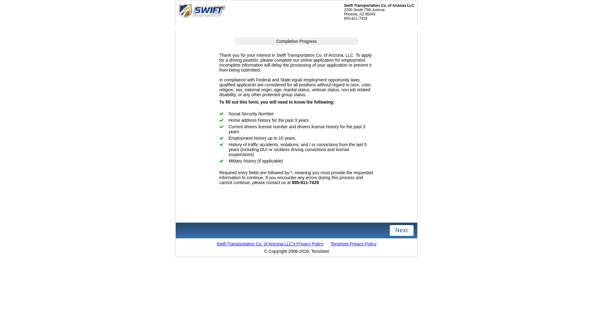 website screenshot of https://intelliapp.driverapponline.com/c/swiftcomp?r=classa&uri_b=ia_swiftcomp_748108991