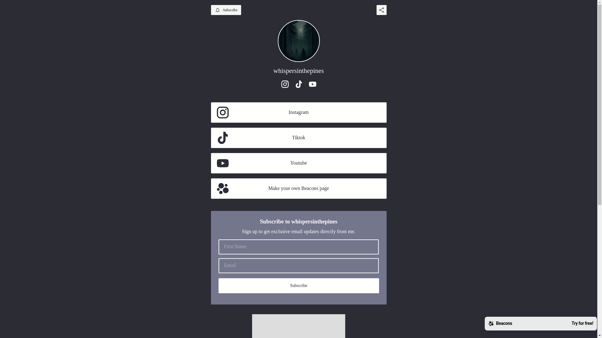 website screenshot of https://whispersinthepines.com/