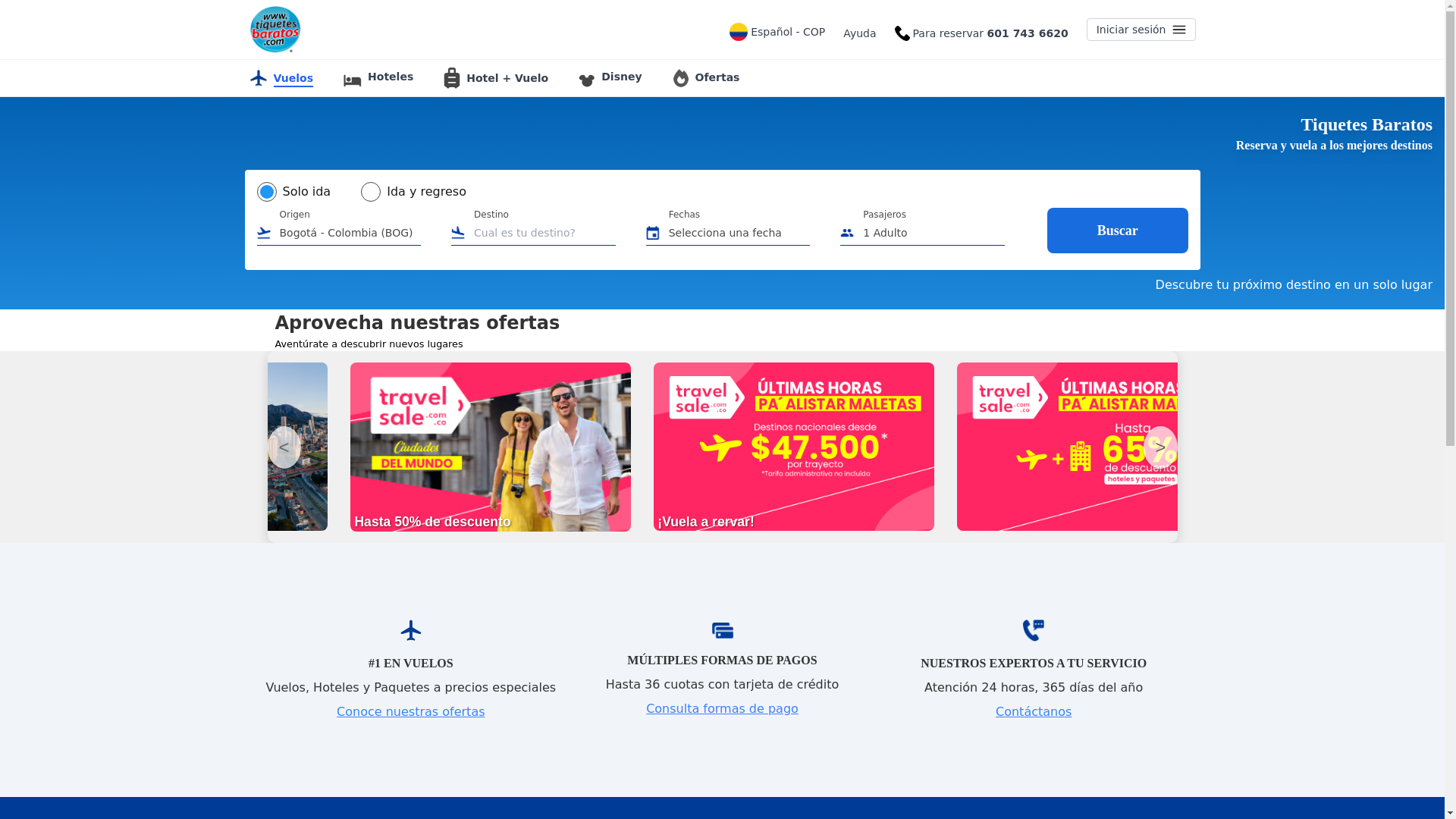website screenshot of https://tiquetesmasbaratos.store/
