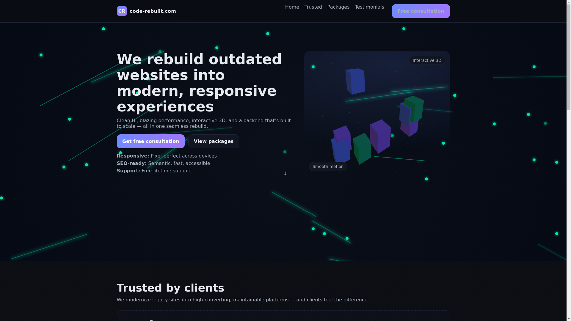 website screenshot of https://code-rebuilt.com/