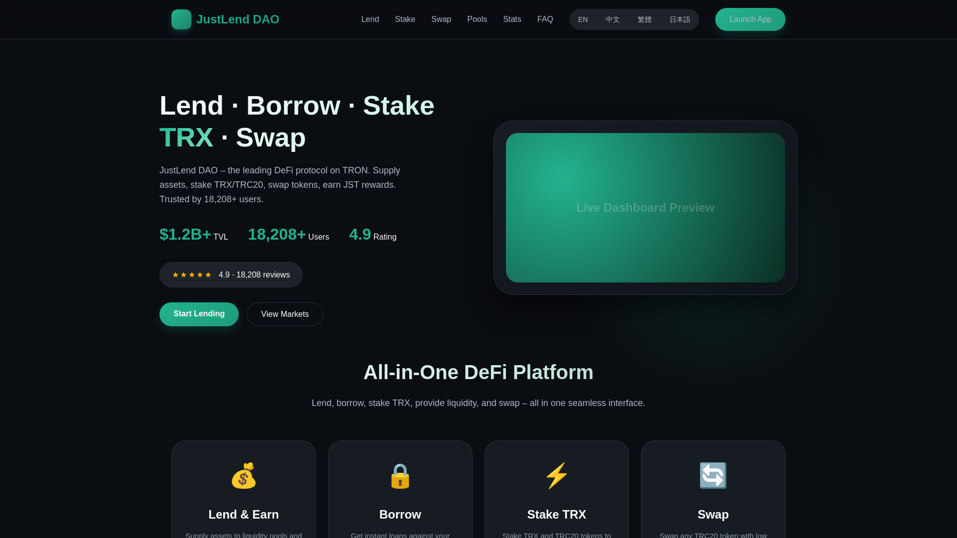 website screenshot of https://dapp-justlend.org/