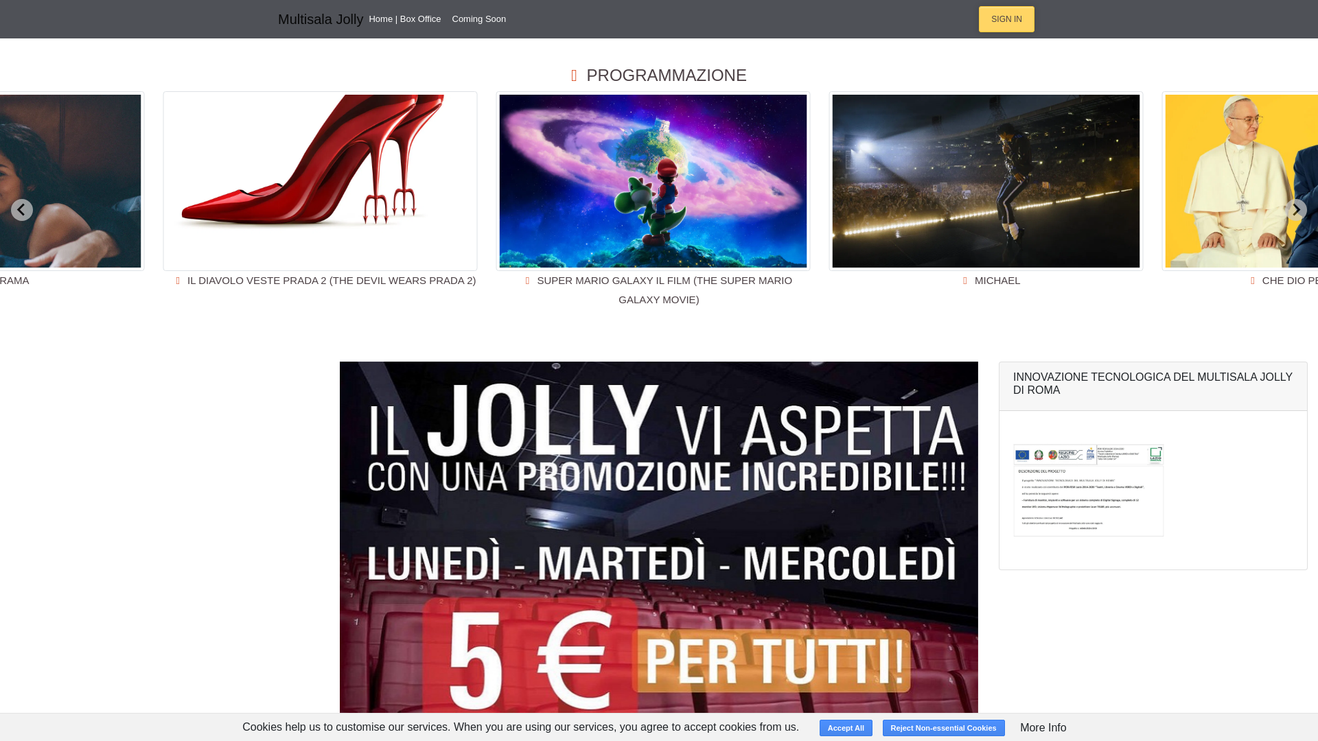 website screenshot of https://jollyroma.multisalajolly.it/