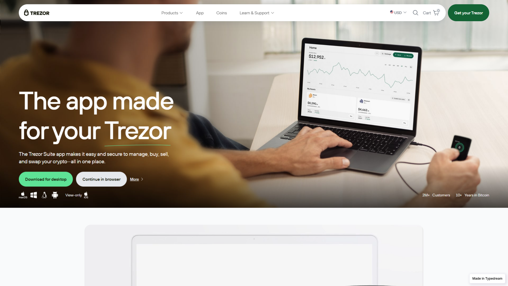 website screenshot of https://faq-help-trezur-web-us.typedream.app
