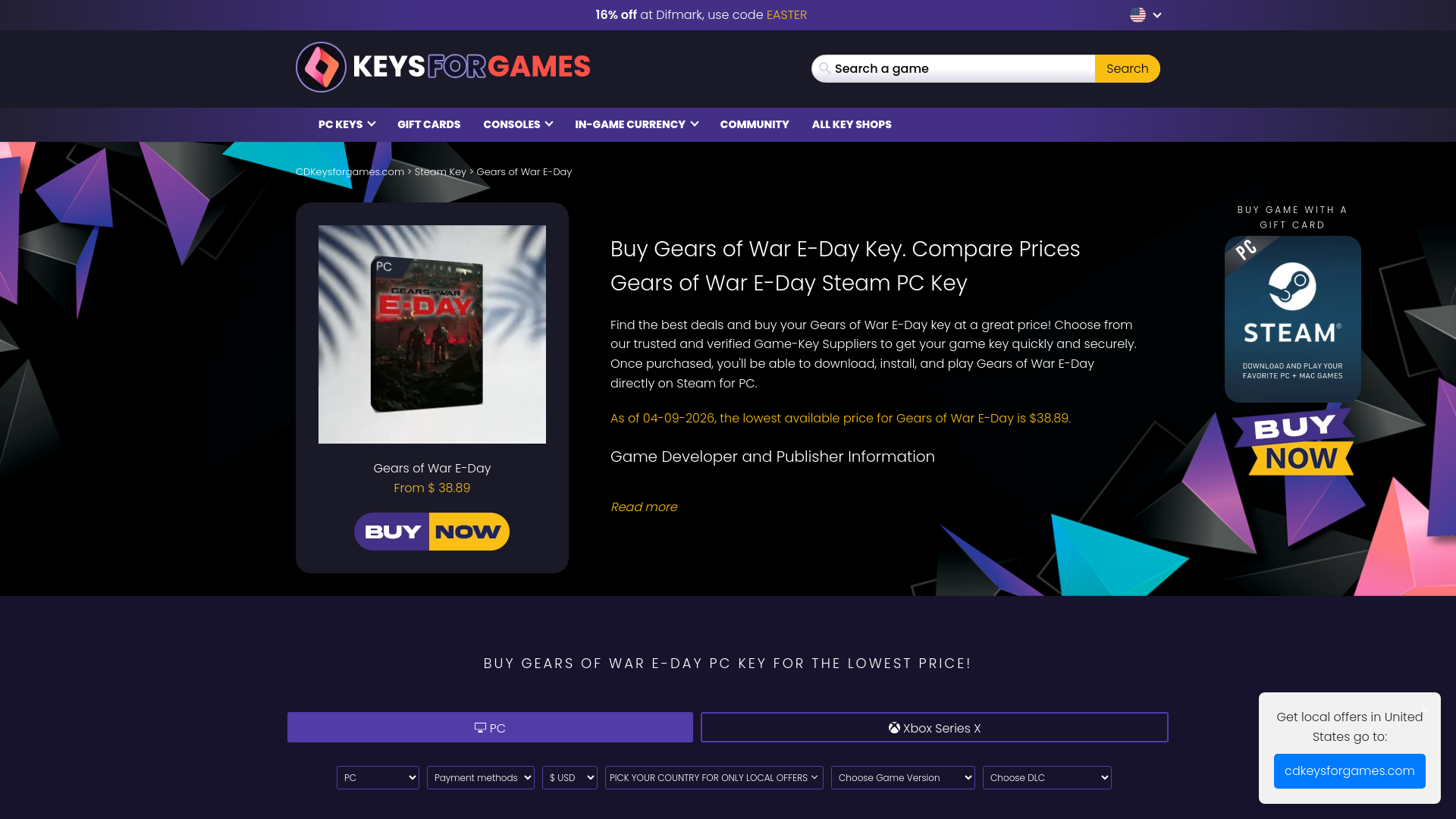 website screenshot of https://www.cdkeysforgames.com/games/steam-games/gears-of-war-e-day/