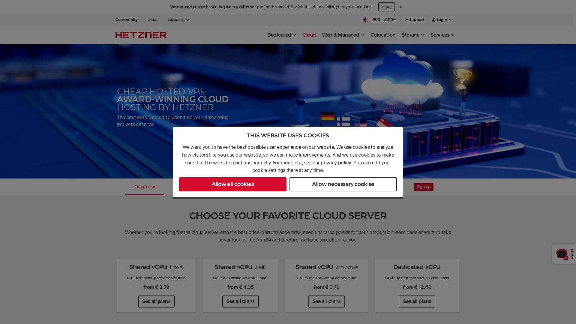 website screenshot of https://hetzner.cloud/