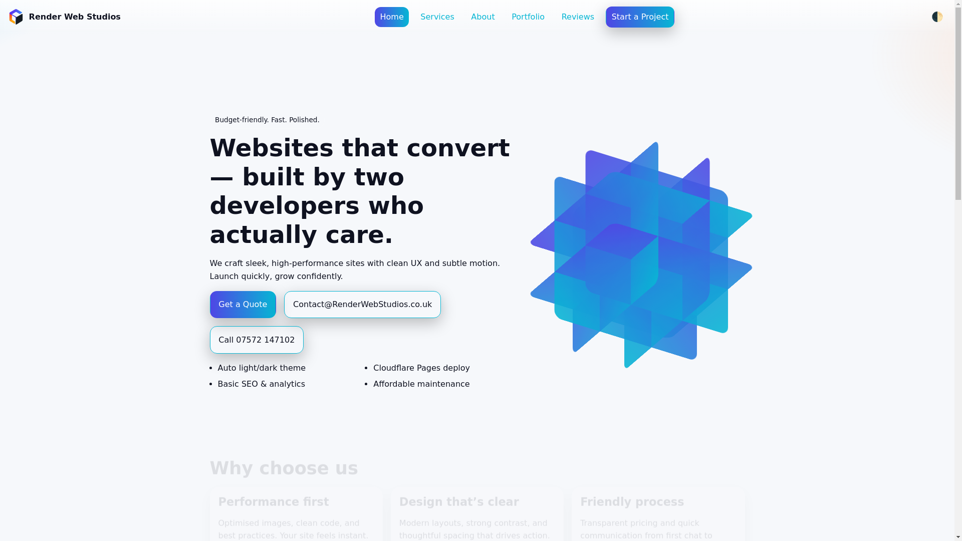 website screenshot of https://renderwebstudios.co.uk/