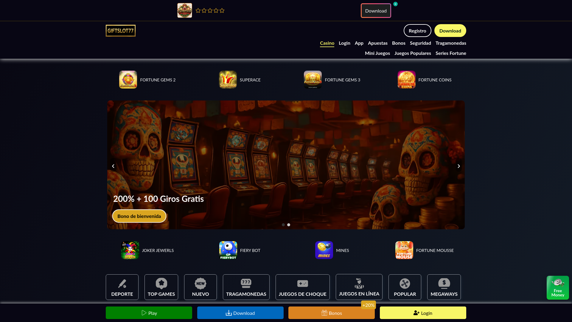 website screenshot of https://giftslot777.net