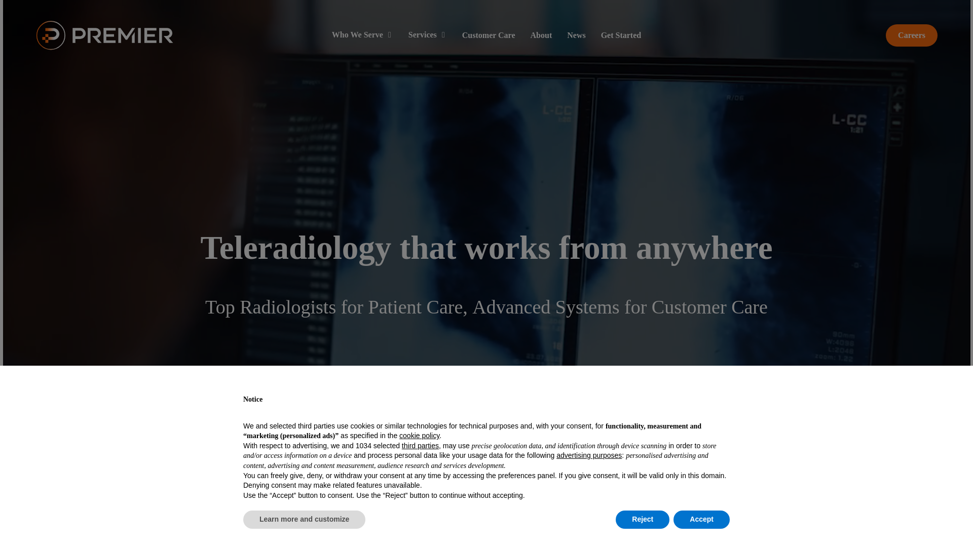website screenshot of https://premierradiologyservices.com/