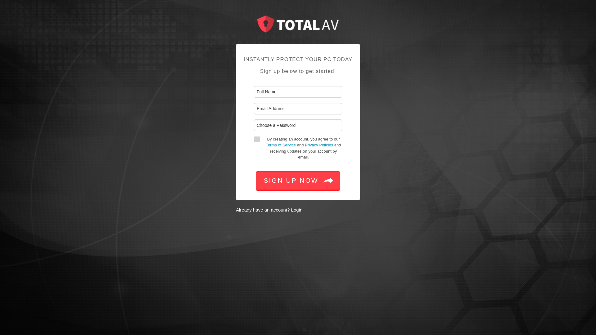 website screenshot of https://signup.totalantiviruspremium.com