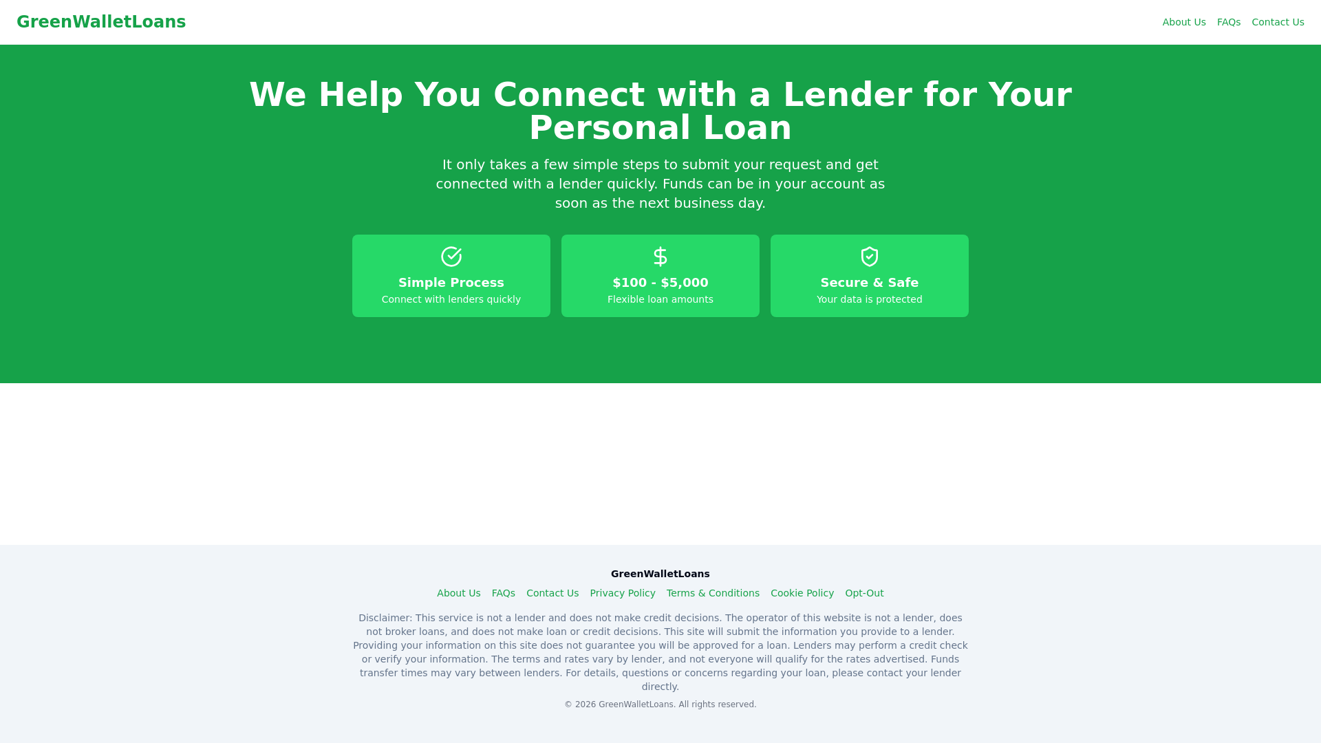 website screenshot of https://greenwalletloansscript.pages.dev/