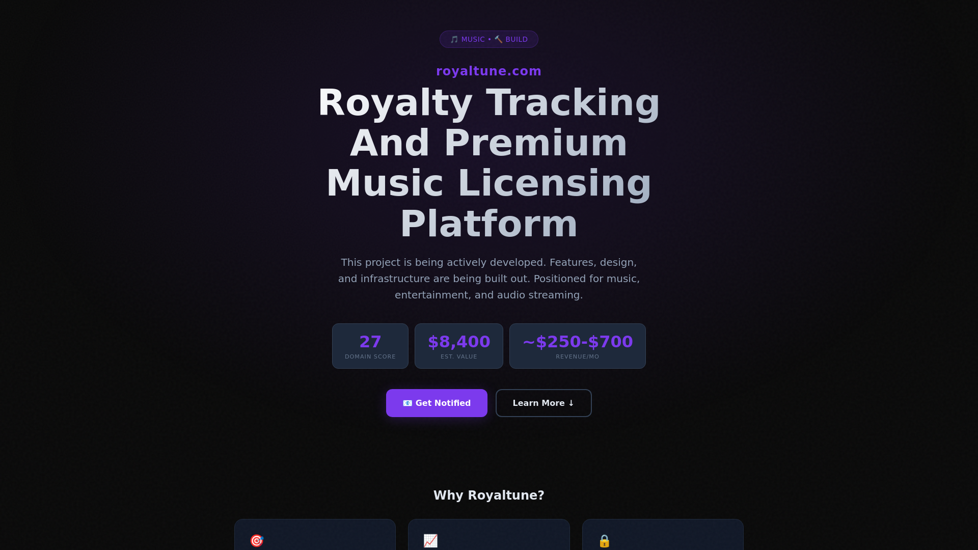 website screenshot of https://royaltune.com/