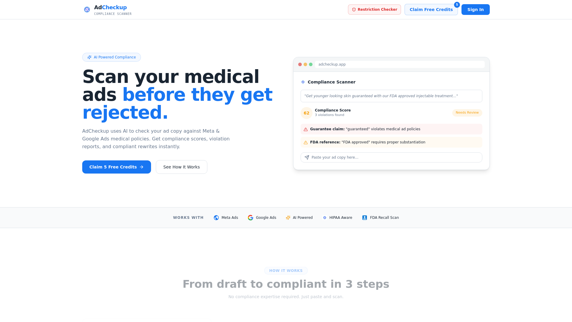website screenshot of https://adcheckup.app/