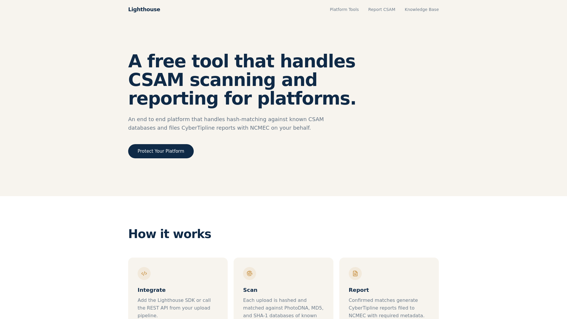 website screenshot of https://projectlighthou.se/