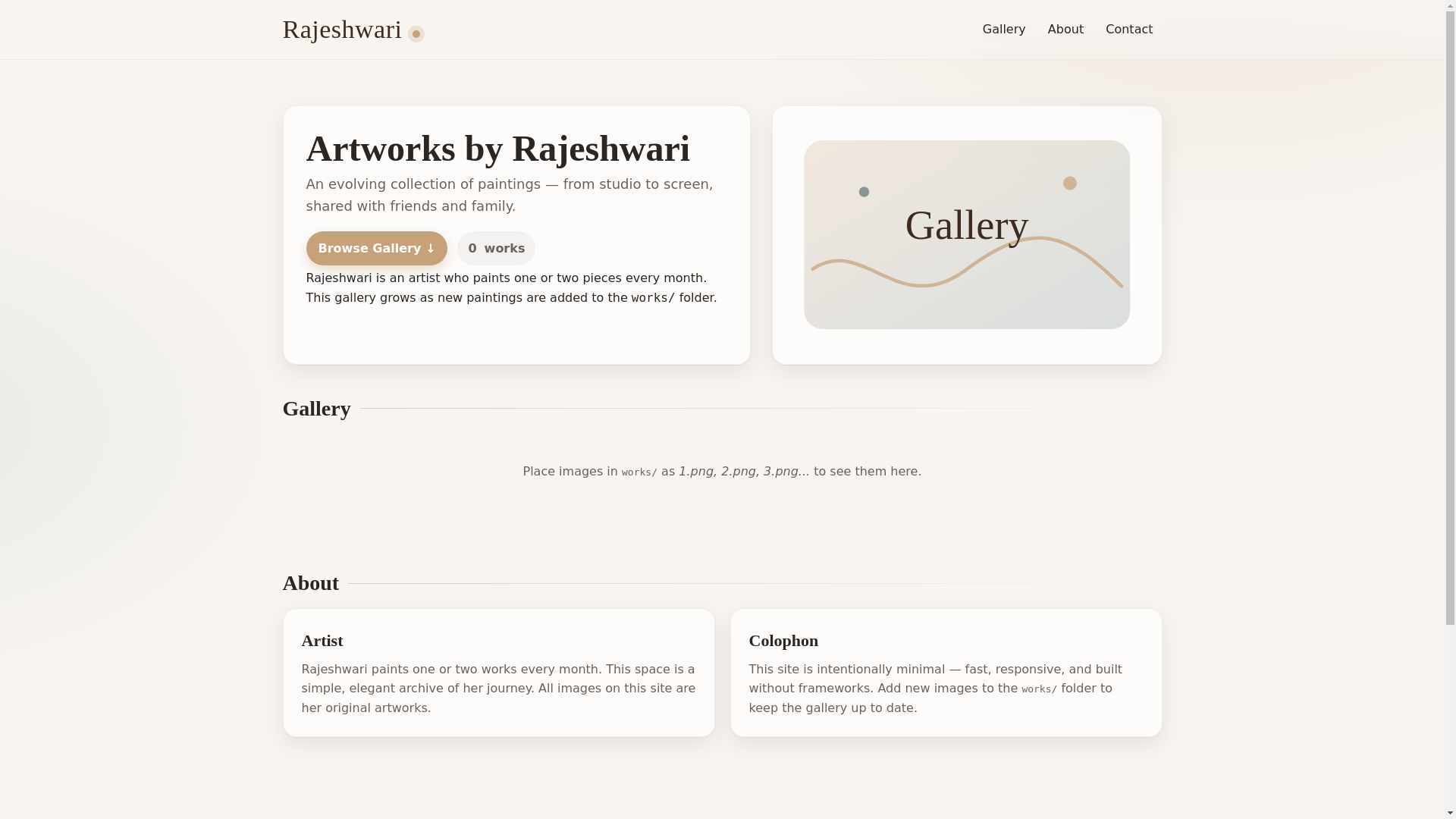 website screenshot of https://rajeshwari.art/