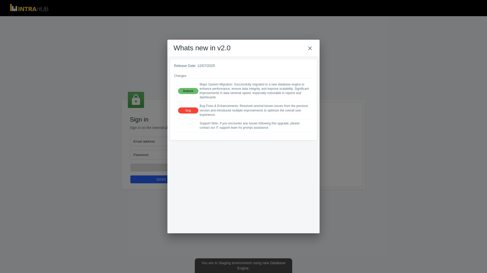 website screenshot of https://intrahub-v2-staging.pages.dev/