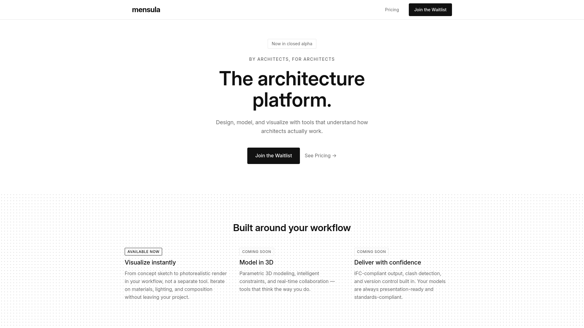 website screenshot of https://mensula-landing.pages.dev/