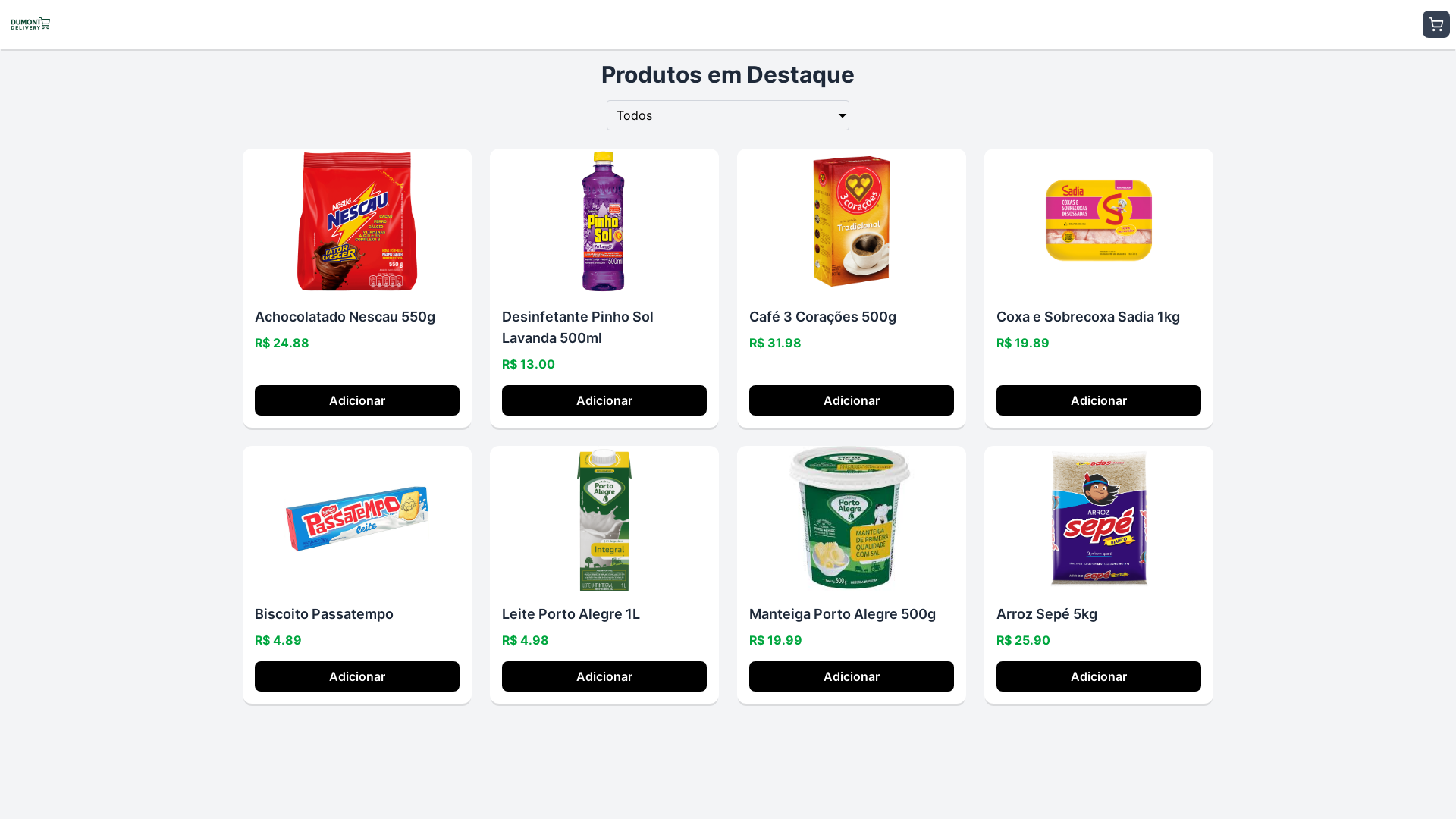 website screenshot of https://dumontdelivery.com.br/