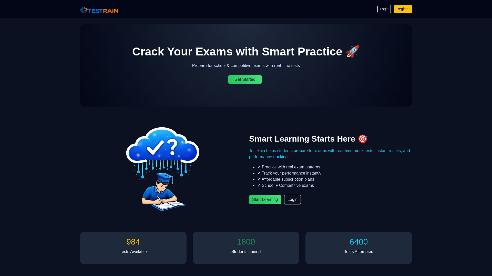 website screenshot of https://testrain.in