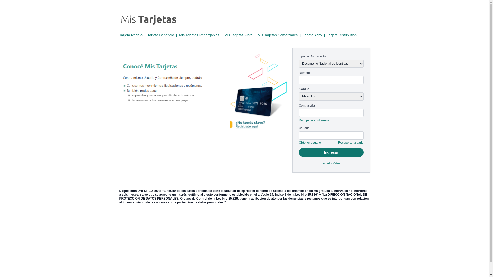 website screenshot of https://mitarjetasiniciar.com/