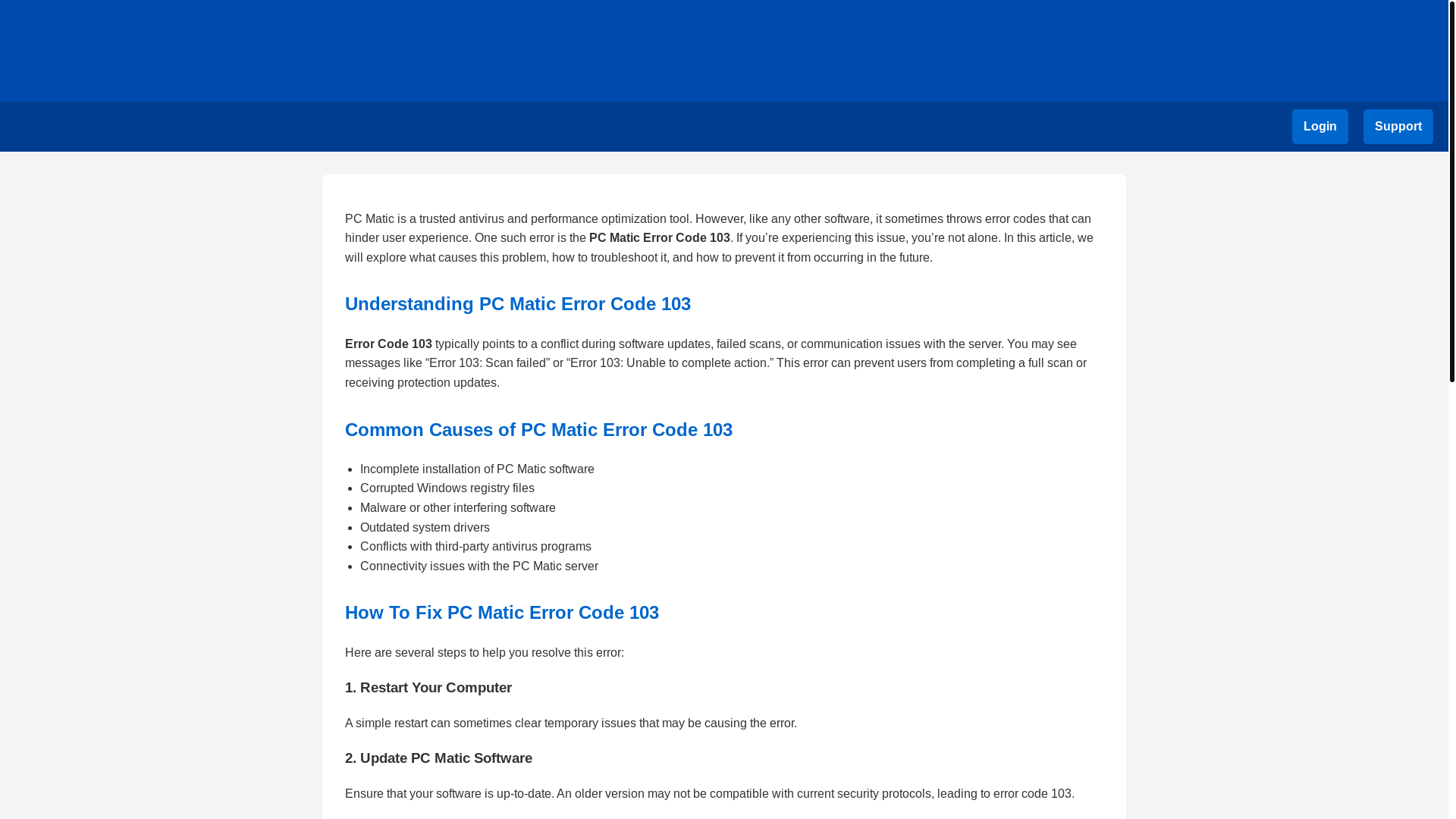 website screenshot of https://pcmaticerrorcode103.pages.dev/