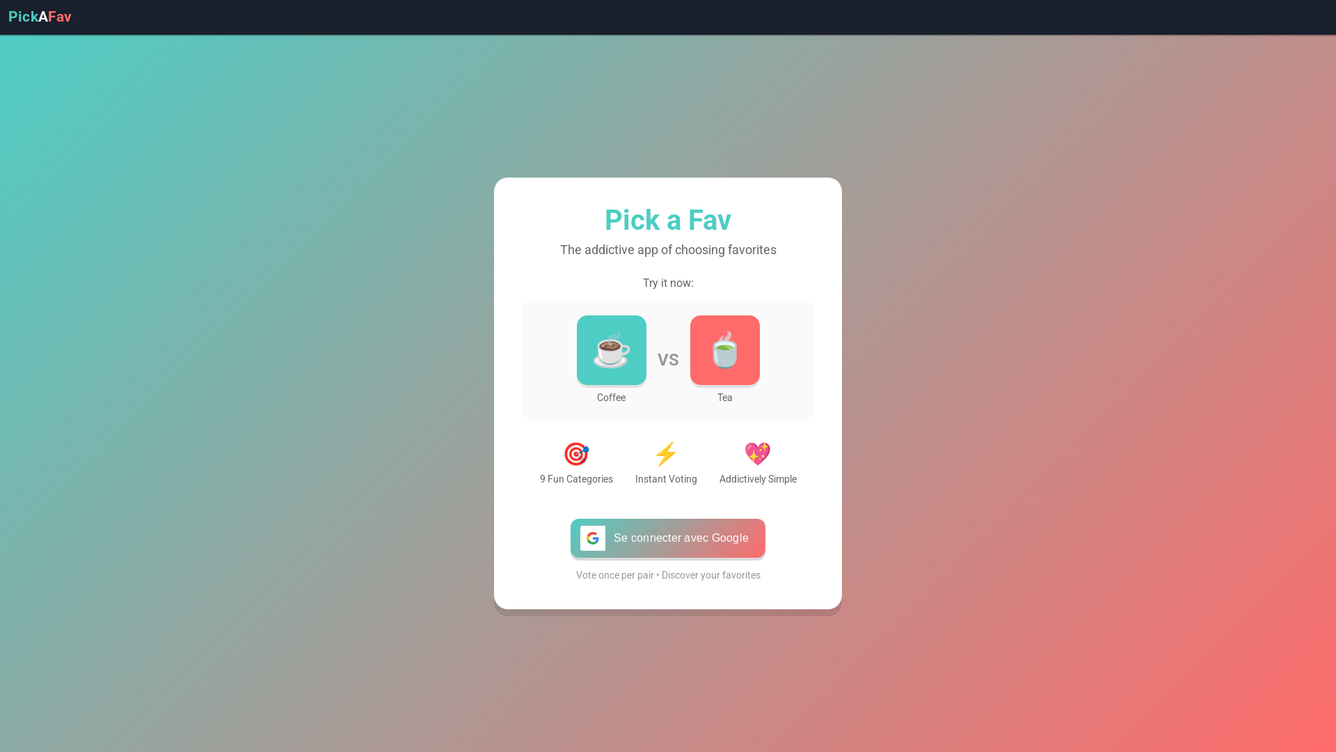 website screenshot of https://pickafav-app.pages.dev/