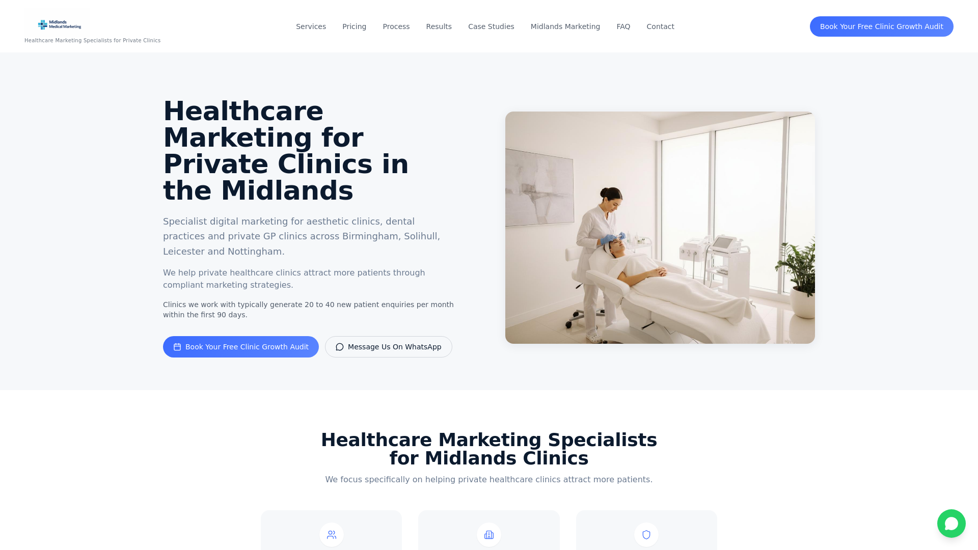 website screenshot of https://midlandsmedicalmarketing.com/