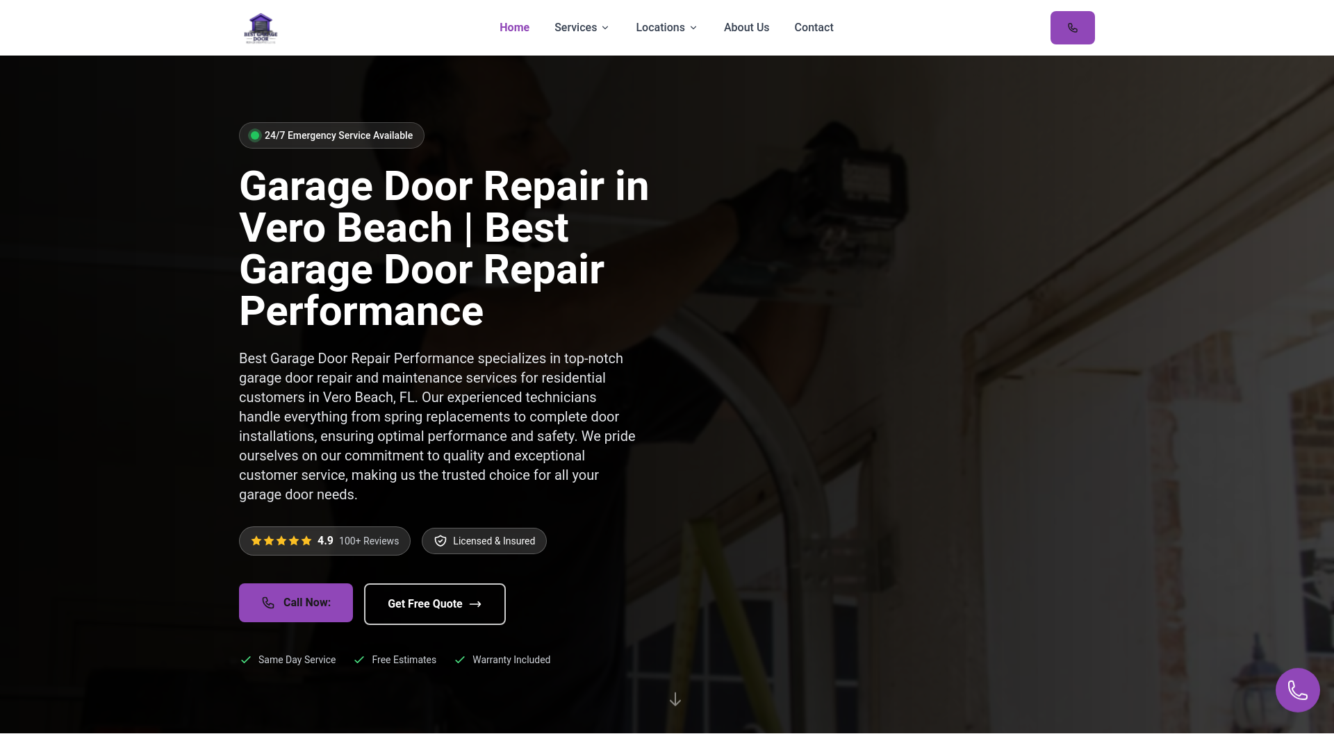 website screenshot of https://verobeachgaragedoorrepair.pro/