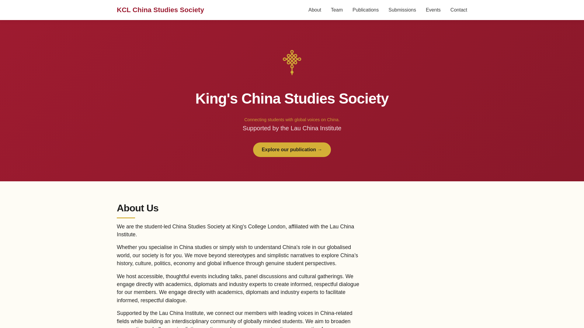 website screenshot of https://kclchinastudies.org/