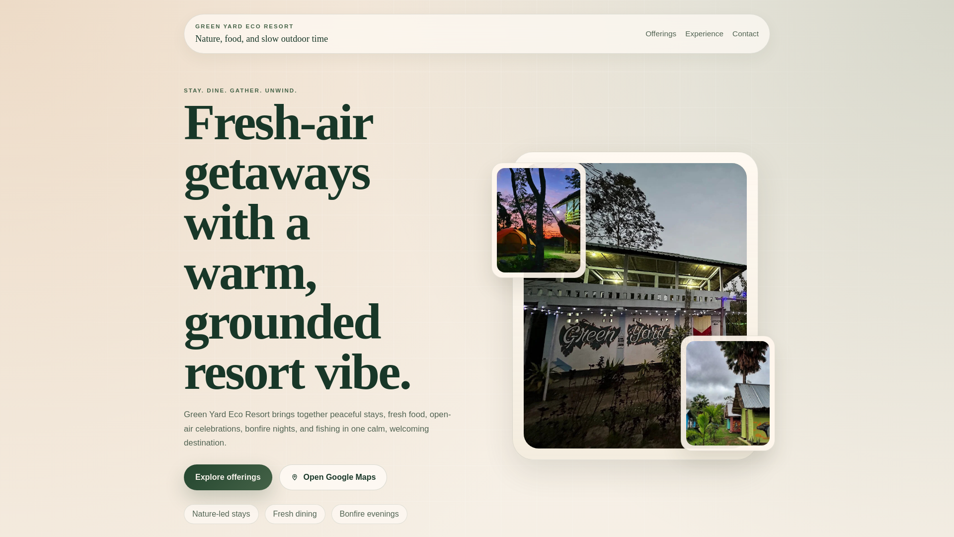 website screenshot of https://greenyardecoresort.com