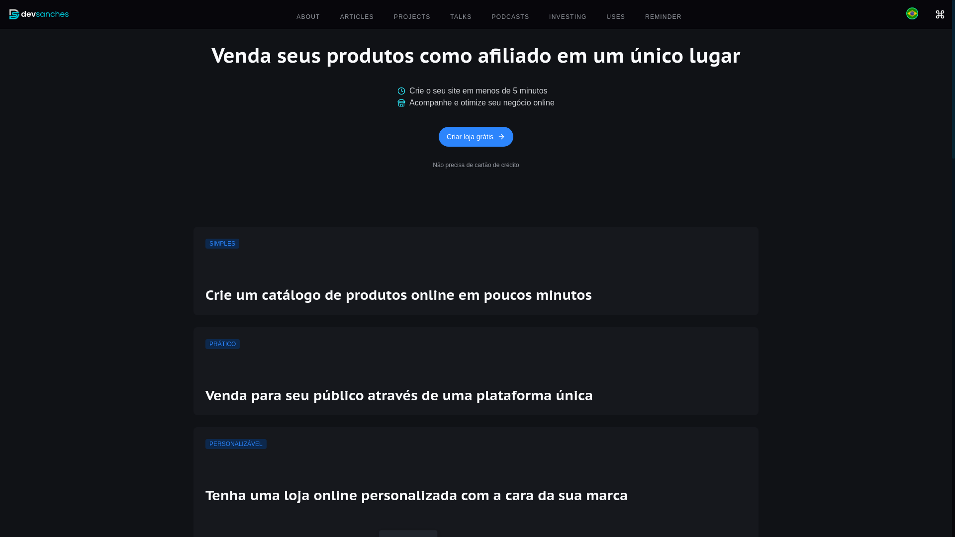 website screenshot of https://devsanches.com.br/