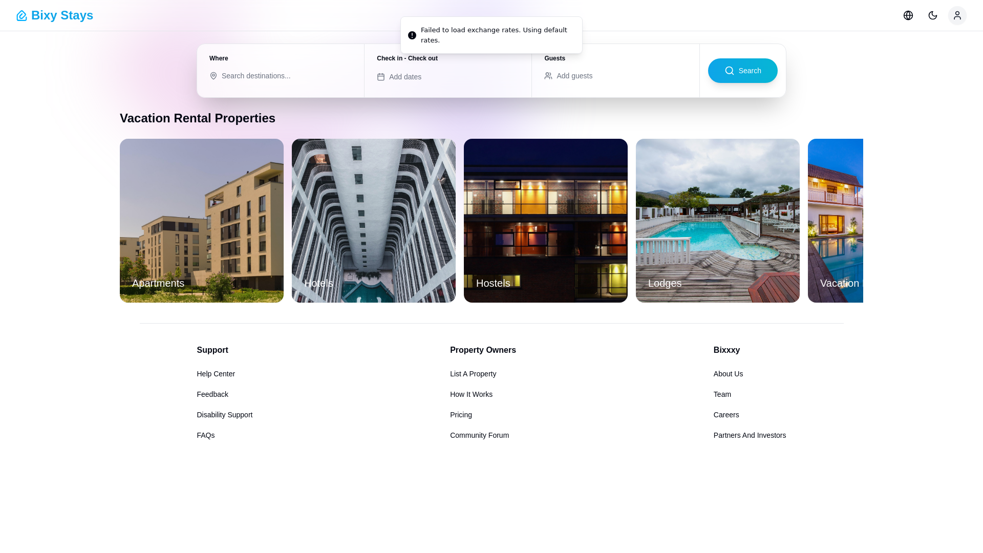 website screenshot of https://bixystays.com/