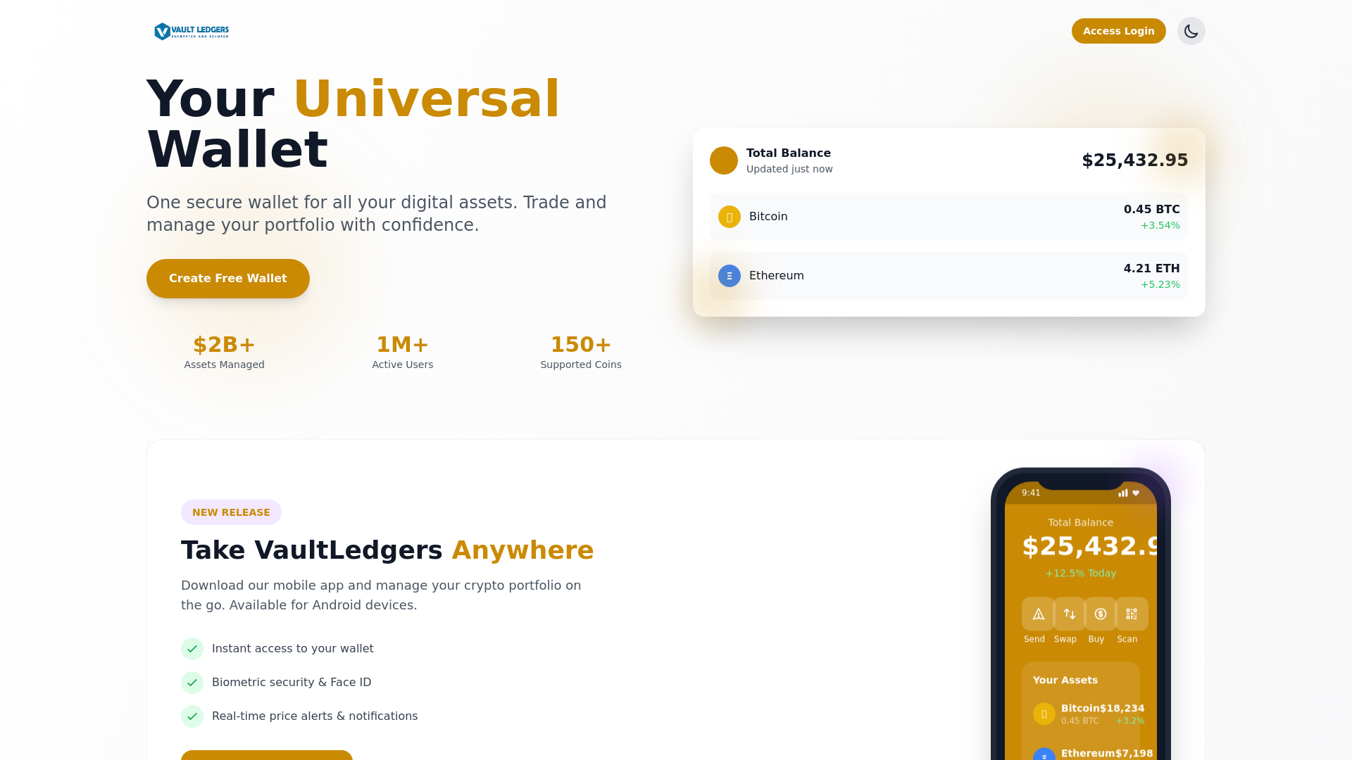 website screenshot of https://vaultledgers.com