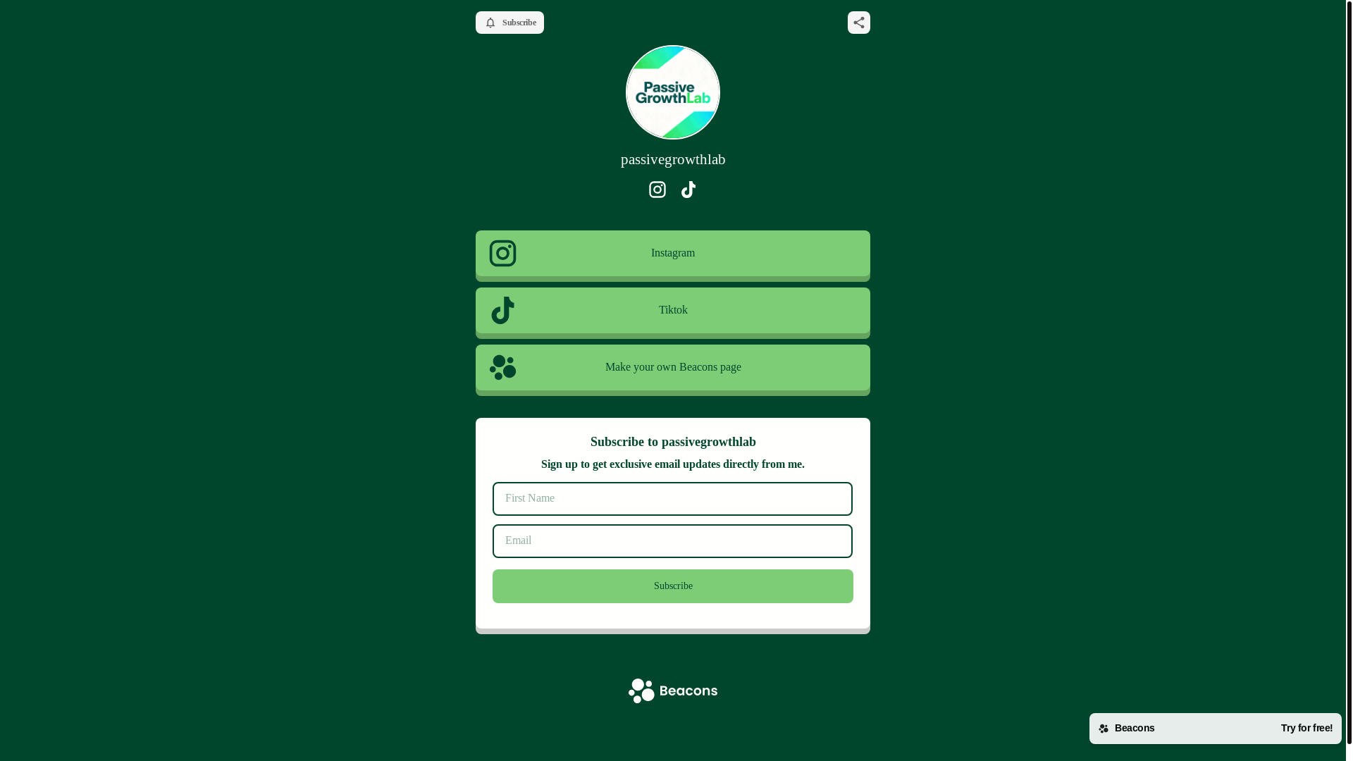 website screenshot of https://passivegrowthlab.store/