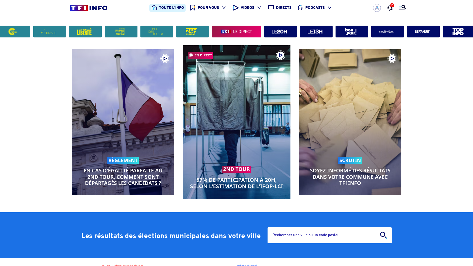 website screenshot of https://www.tf1info.fr