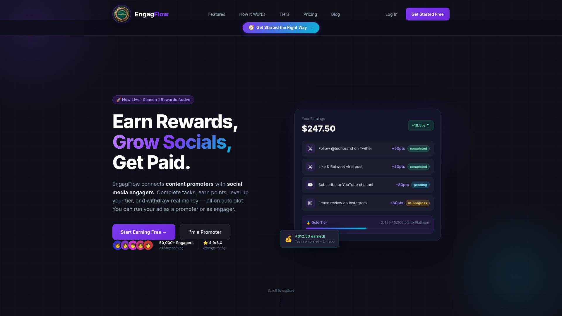 website screenshot of https://engagflow.com/