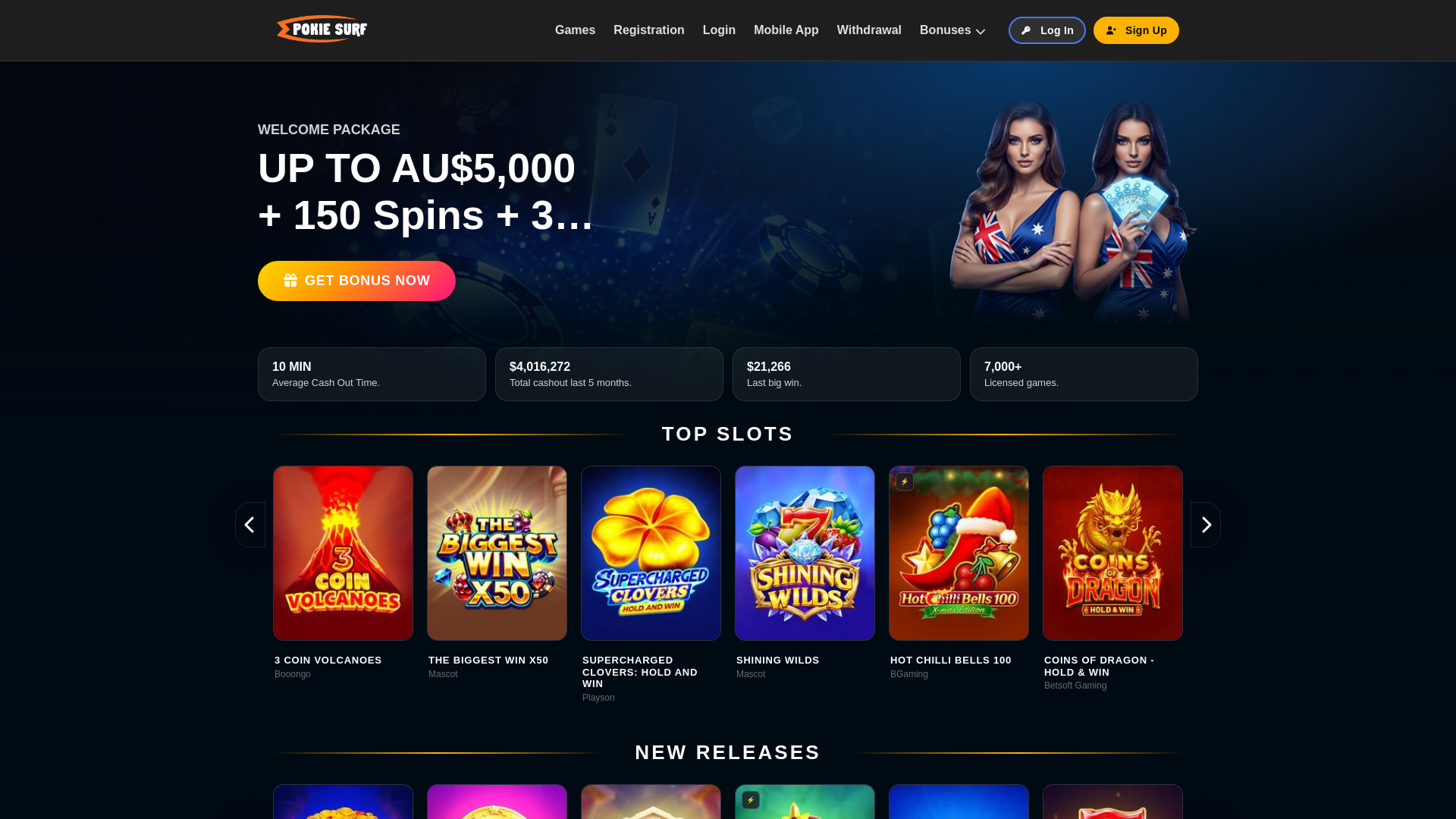 website screenshot of https://pokiesurfcasino-aud.com/