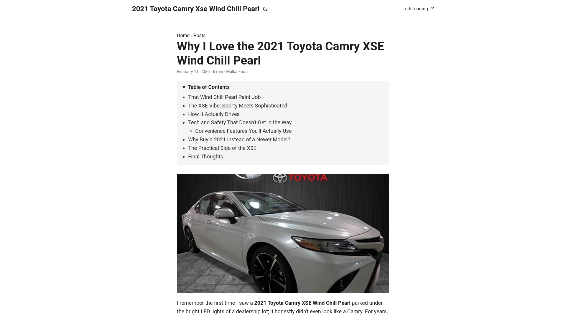 website screenshot of https://2021-toyota-camry-xse-wind-chill-pearl.pages.dev/