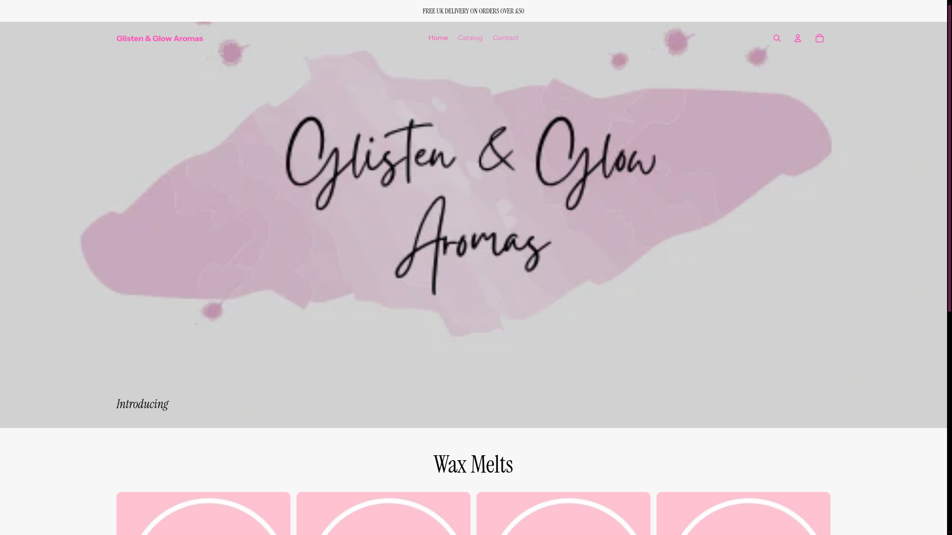 website screenshot of https://glistenglowaromas.com/