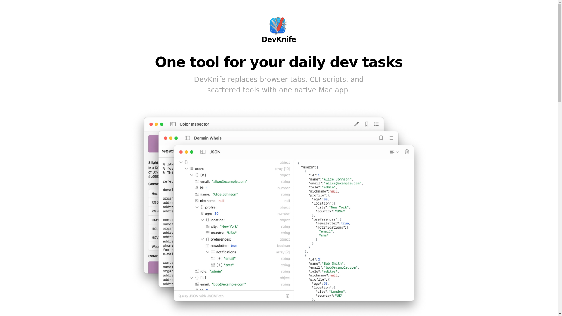 website screenshot of https://devknife-landing.pages.dev/