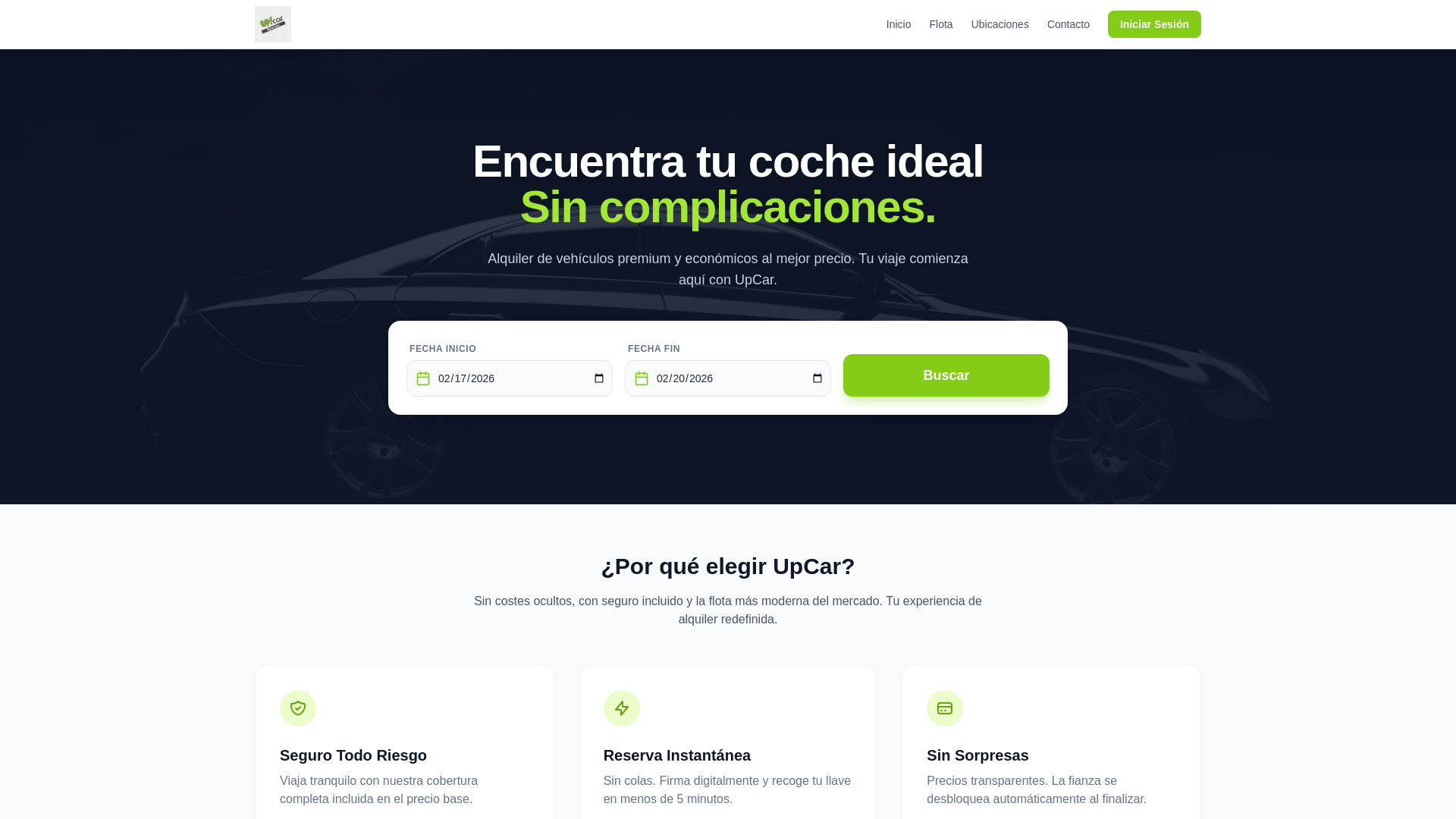website screenshot of https://upcar-rent-a-car-v1.pages.dev/