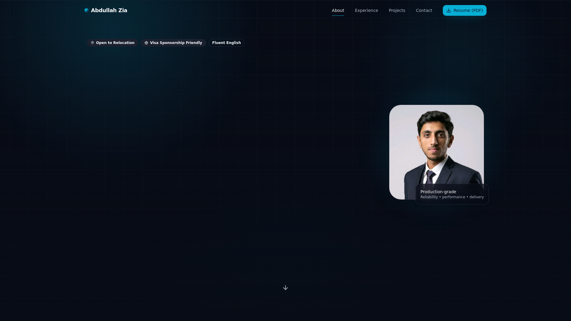 website screenshot of https://abdullahzia.codes/