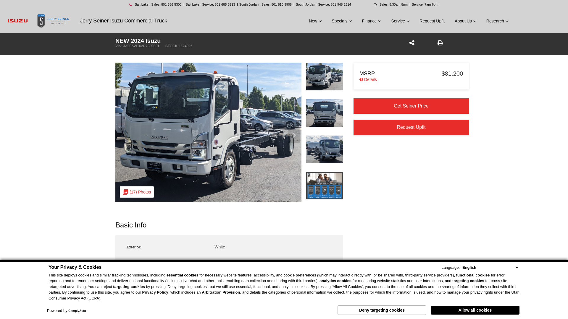 website screenshot of https://www.jerryseinerisuzu.com/inventory/JALE5W162R7309081/?store={store_code}