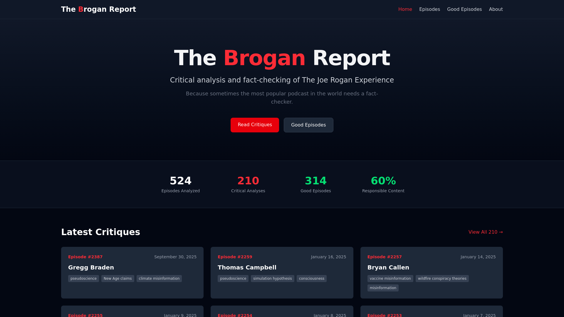 website screenshot of https://thebroganreport.pages.dev/