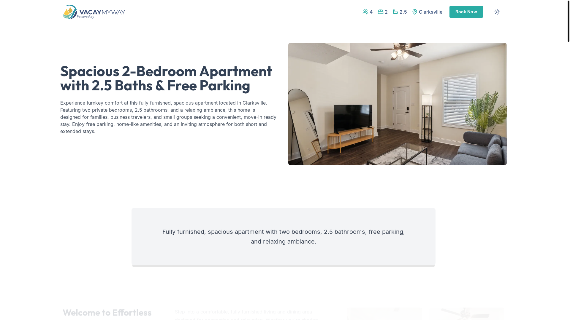 website screenshot of https://relaxclarksville.rentals/