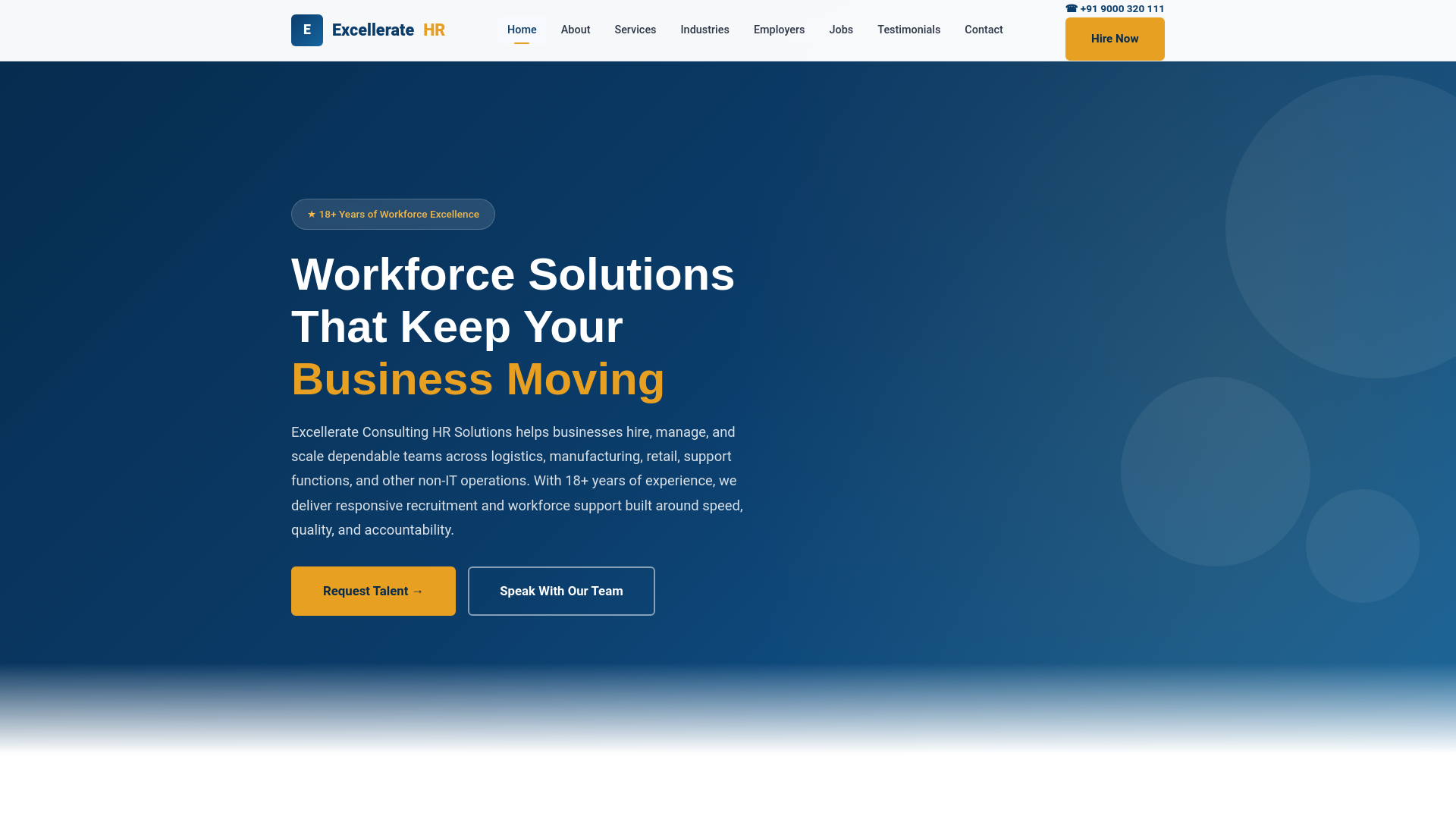 website screenshot of https://excellerate-hr.com
