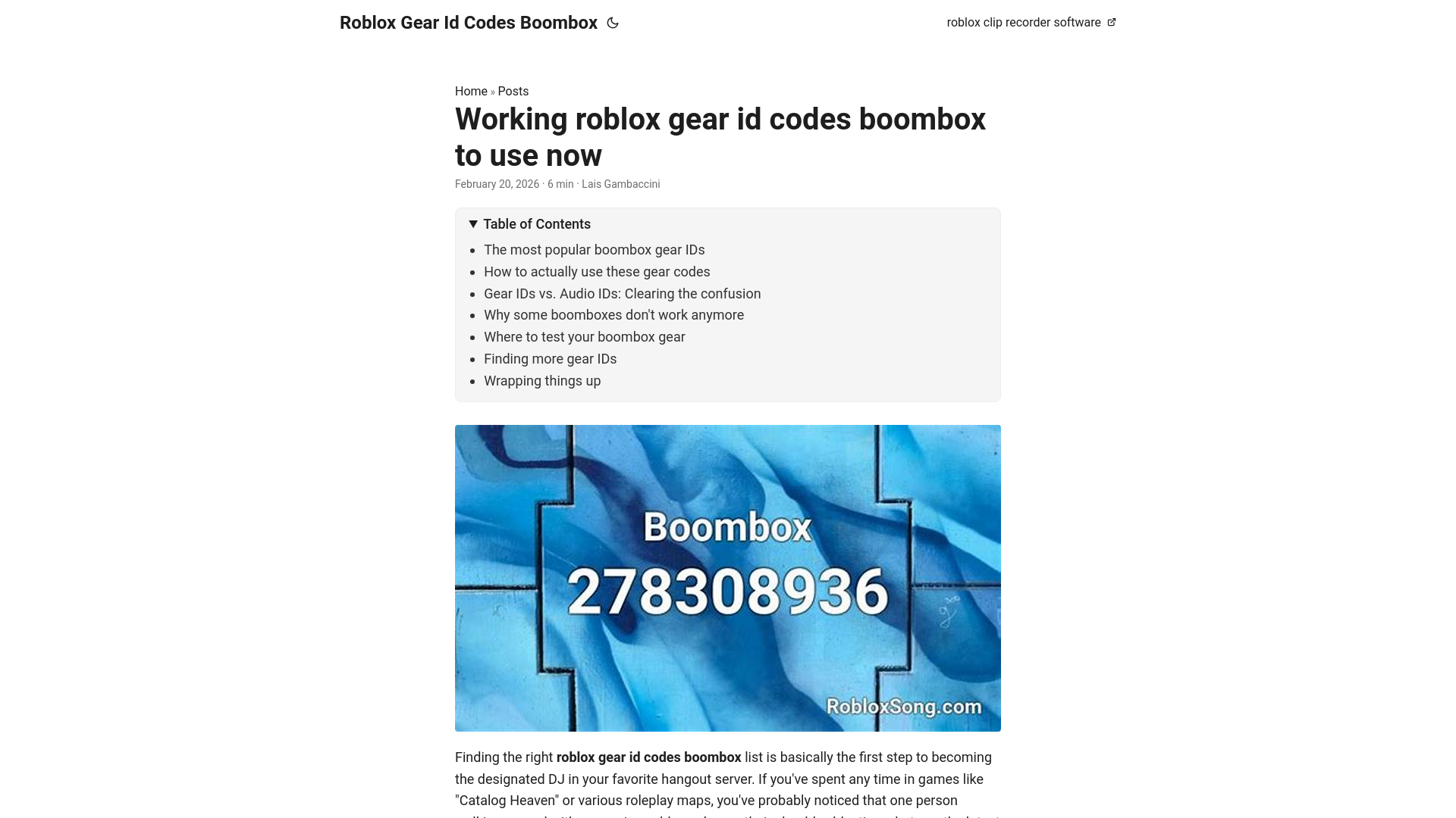 website screenshot of https://roblox-gear-id-codes-boombox.pages.dev/